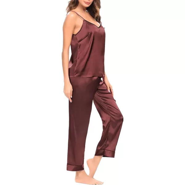 SWOMOG Womens Silk Satin Pajamas Set 2 Pcs Pj Sets Bridesmaid Pjs Cami Top and Pants SleepwearNostalgia Rose