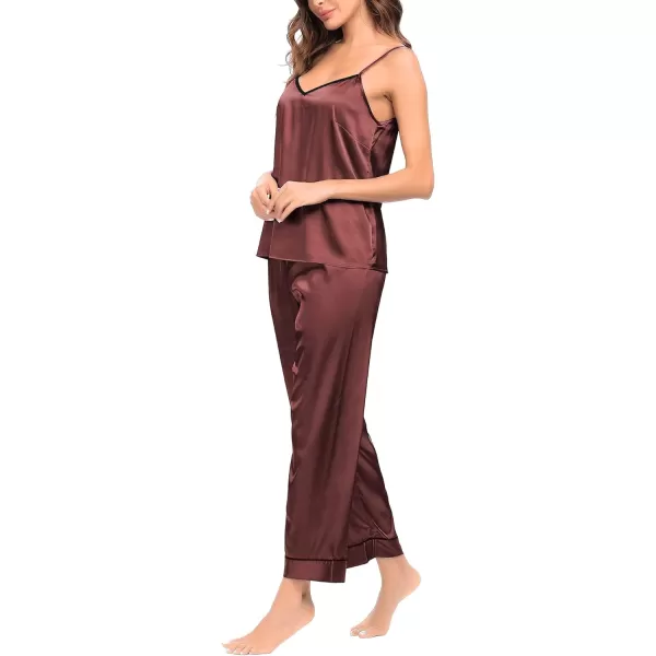 SWOMOG Womens Silk Satin Pajamas Set 2 Pcs Pj Sets Bridesmaid Pjs Cami Top and Pants SleepwearNostalgia Rose