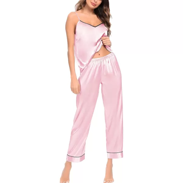 SWOMOG Womens Silk Satin Pajamas Set 2 Pcs Pj Sets Bridesmaid Pjs Cami Top and Pants SleepwearPink