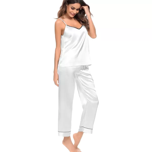 SWOMOG Womens Silk Satin Pajamas Set 2 Pcs Pj Sets Bridesmaid Pjs Cami Top and Pants SleepwearWhite