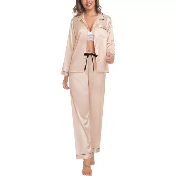 SWOMOG Womens Silk Satin Pajamas Set Long Sleeve Button Down Sleepwear TwoPiece Loungewear Bridesmaid PJ SetsChampagne