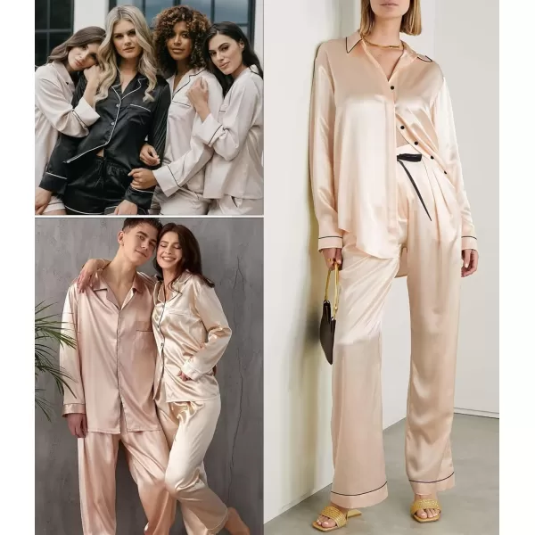 SWOMOG Womens Silk Satin Pajamas Set Long Sleeve Button Down Sleepwear TwoPiece Loungewear Bridesmaid PJ SetsChampagne