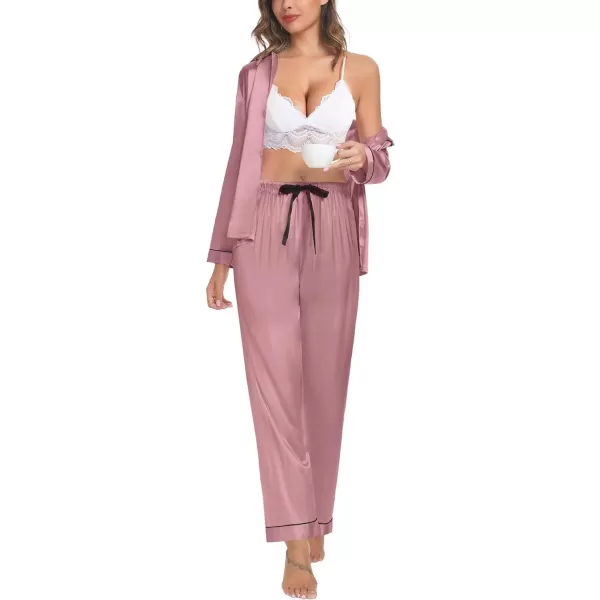 SWOMOG Womens Silk Satin Pajamas Set Long Sleeve Button Down Sleepwear TwoPiece Loungewear Bridesmaid PJ SetsMisty Rose