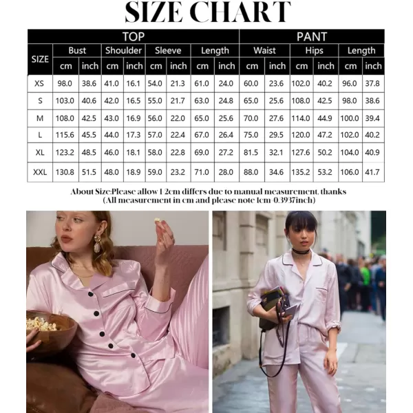 SWOMOG Womens Silk Satin Pajamas Set Long Sleeve Button Down Sleepwear TwoPiece Loungewear Bridesmaid PJ SetsPink