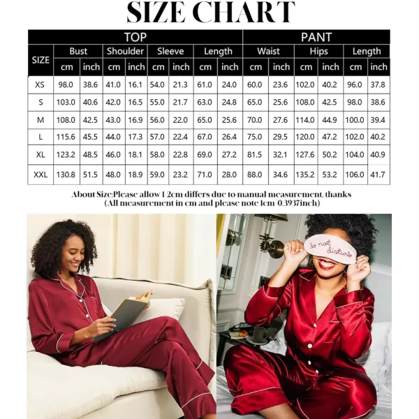 SWOMOG Womens Silk Satin Pajamas Set Long Sleeve Button Down Sleepwear TwoPiece Loungewear Bridesmaid PJ SetsRed