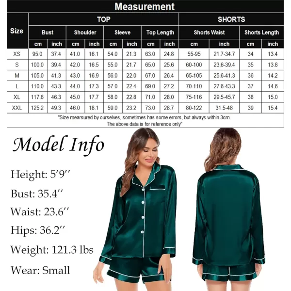 SWOMOG Womens Silk Satin Pajamas Set Long Sleeve Loungewear Twopiece Sleepwear ButtonDown Pj SetDeep Green