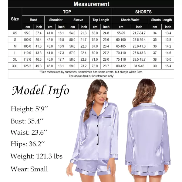 SWOMOG Womens Silk Satin Pajamas Set Long Sleeve Loungewear Twopiece Sleepwear ButtonDown Pj SetLavender