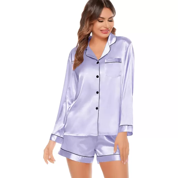 SWOMOG Womens Silk Satin Pajamas Set Long Sleeve Loungewear Twopiece Sleepwear ButtonDown Pj SetLavender