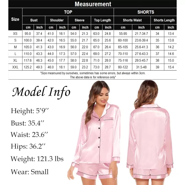 SWOMOG Womens Silk Satin Pajamas Set Long Sleeve Loungewear Twopiece Sleepwear ButtonDown Pj SetPink