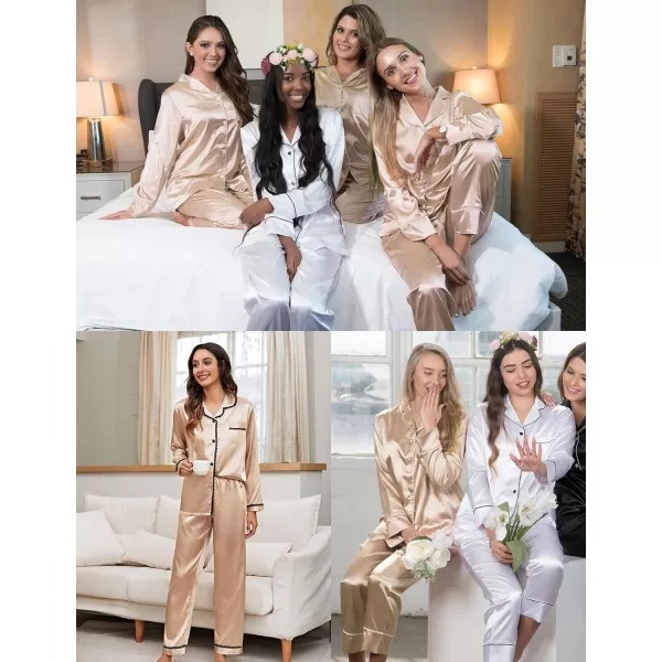 SWOMOG Womens Silk Satin Pajamas Set Long Sleeve Sleepwear Soft Button Down Loungewear 2 Piece Lace PjChampagne