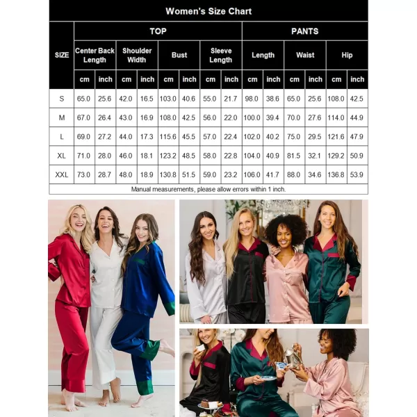 SWOMOG Womens Silk Satin Pajamas Set Long Sleeve Sleepwear Two Pieces Loungewear Set ButtonDown Contrast Pjs SetBlack