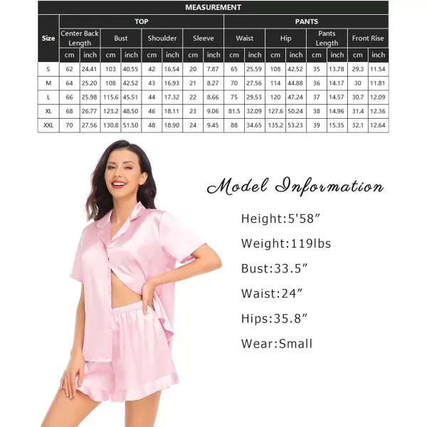 SWOMOG Womens Silk Satin Pajamas Set Short Sleeve Button Down Sleepwear Ruffle Hem Shorts PJ Sets TwoPiece LoungewearPink