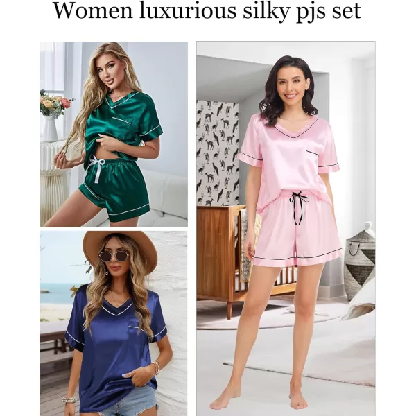 SWOMOG Womens Silk Satin Pajamas Set Silky Pj Sets Short Sleeve Comfy Lounge Sets V Neck Sleepwear Top with Shorts 2 PcsChampagne