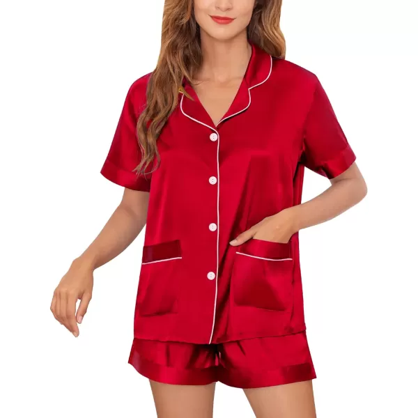 SWOMOG Womens Silk Satin Pajamas Set Twopiece Pj Sets Sleepwear Loungewear ButtonDown Pj SetsAredpockets209