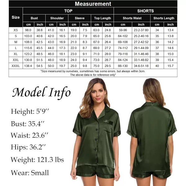 SWOMOG Womens Silk Satin Pajamas Set Twopiece Pj Sets Sleepwear Loungewear ButtonDown Pj SetsArmy Green