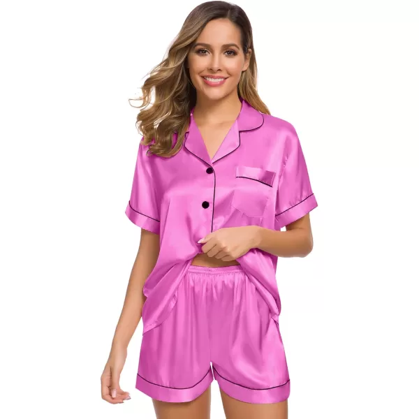 SWOMOG Womens Silk Satin Pajamas Set Twopiece Pj Sets Sleepwear Loungewear ButtonDown Pj SetsBarbiecore