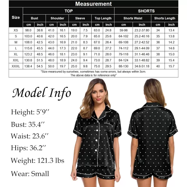 SWOMOG Womens Silk Satin Pajamas Set Twopiece Pj Sets Sleepwear Loungewear ButtonDown Pj SetsBlack Dots