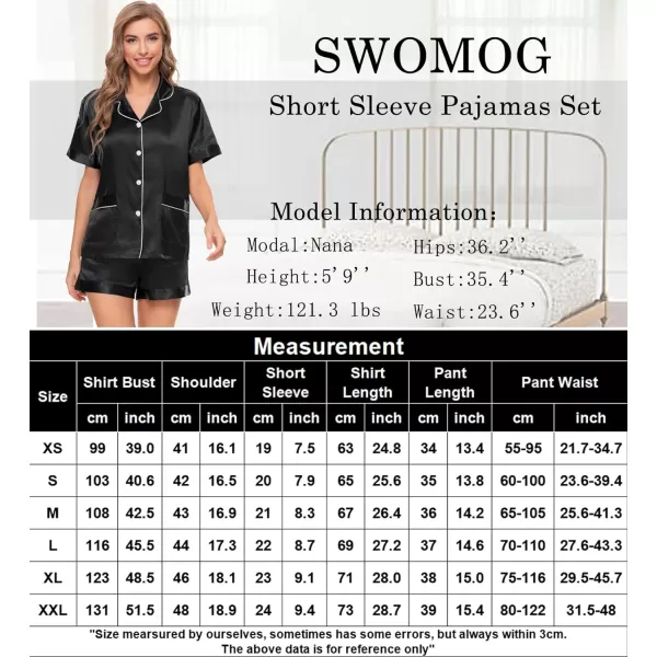 SWOMOG Womens Silk Satin Pajamas Set Twopiece Pj Sets Sleepwear Loungewear ButtonDown Pj SetsBlackpockets209