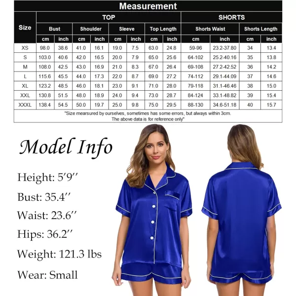 SWOMOG Womens Silk Satin Pajamas Set Twopiece Pj Sets Sleepwear Loungewear ButtonDown Pj SetsBlue