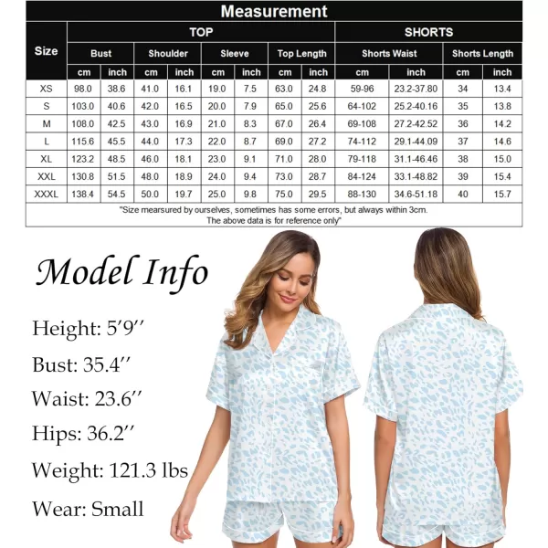 SWOMOG Womens Silk Satin Pajamas Set Twopiece Pj Sets Sleepwear Loungewear ButtonDown Pj SetsBlue Leopard