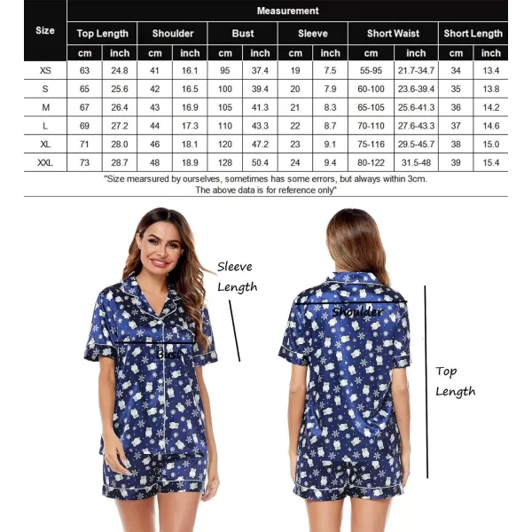 SWOMOG Womens Silk Satin Pajamas Set Twopiece Pj Sets Sleepwear Loungewear ButtonDown Pj SetsBlue Penguin