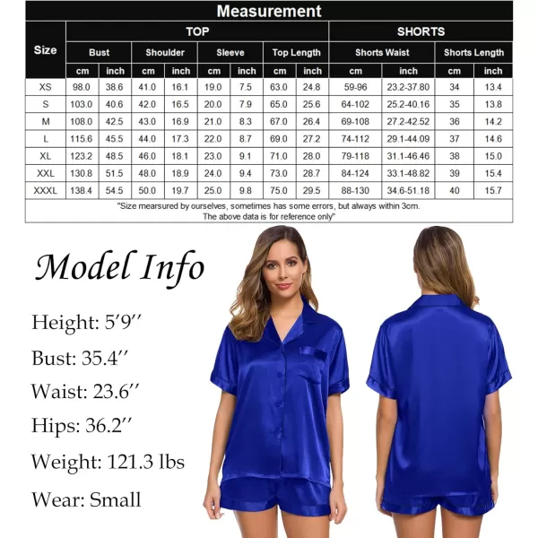 SWOMOG Womens Silk Satin Pajamas Set Twopiece Pj Sets Sleepwear Loungewear ButtonDown Pj SetsBlue Solid214