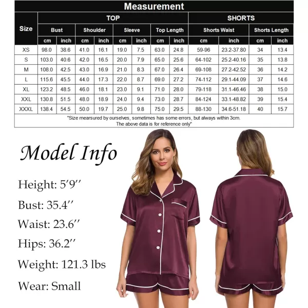 SWOMOG Womens Silk Satin Pajamas Set Twopiece Pj Sets Sleepwear Loungewear ButtonDown Pj SetsBordeaux Red