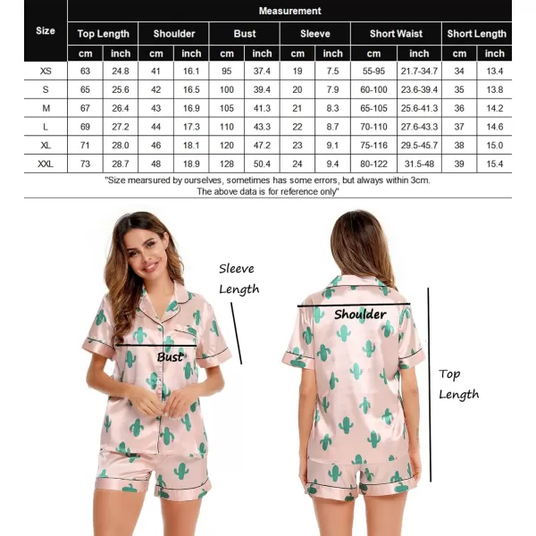 SWOMOG Womens Silk Satin Pajamas Set Twopiece Pj Sets Sleepwear Loungewear ButtonDown Pj SetsCactus Pink