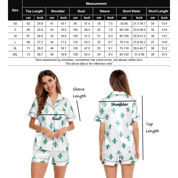 SWOMOG Womens Silk Satin Pajamas Set Twopiece Pj Sets Sleepwear Loungewear ButtonDown Pj SetsCactus White