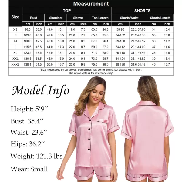 SWOMOG Womens Silk Satin Pajamas Set Twopiece Pj Sets Sleepwear Loungewear ButtonDown Pj SetsCarnation Pink