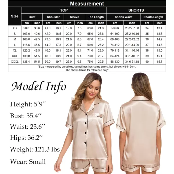 SWOMOG Womens Silk Satin Pajamas Set Twopiece Pj Sets Sleepwear Loungewear ButtonDown Pj SetsChampagne