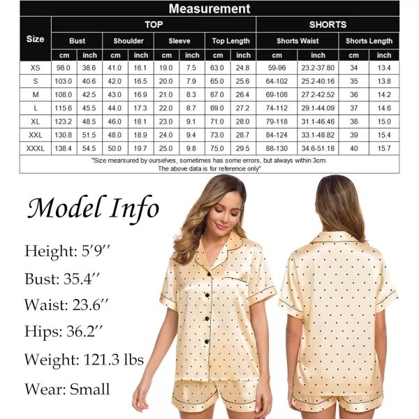 SWOMOG Womens Silk Satin Pajamas Set Twopiece Pj Sets Sleepwear Loungewear ButtonDown Pj SetsChampagne Dots