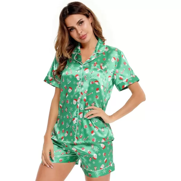 SWOMOG Womens Silk Satin Pajamas Set Twopiece Pj Sets Sleepwear Loungewear ButtonDown Pj SetsChristmas Gift Green