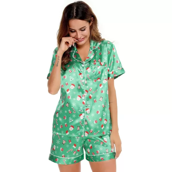 SWOMOG Womens Silk Satin Pajamas Set Twopiece Pj Sets Sleepwear Loungewear ButtonDown Pj SetsChristmas Gift Green