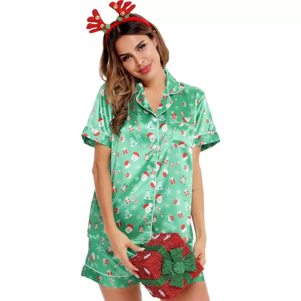 SWOMOG Womens Silk Satin Pajamas Set Twopiece Pj Sets Sleepwear Loungewear ButtonDown Pj SetsChristmas Gift Green