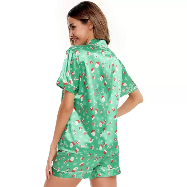 SWOMOG Womens Silk Satin Pajamas Set Twopiece Pj Sets Sleepwear Loungewear ButtonDown Pj SetsChristmas Gift Green