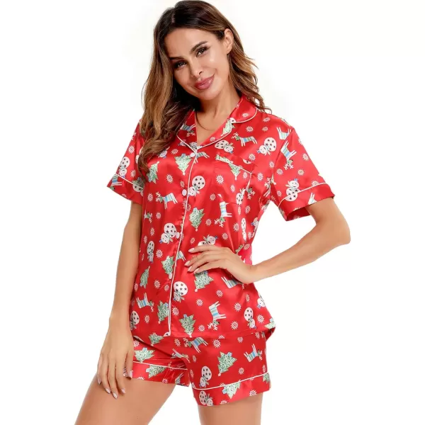 SWOMOG Womens Silk Satin Pajamas Set Twopiece Pj Sets Sleepwear Loungewear ButtonDown Pj SetsChristmas Gift Red