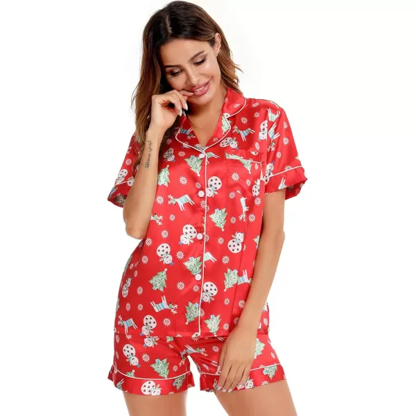 SWOMOG Womens Silk Satin Pajamas Set Twopiece Pj Sets Sleepwear Loungewear ButtonDown Pj SetsChristmas Gift Red