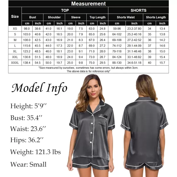 SWOMOG Womens Silk Satin Pajamas Set Twopiece Pj Sets Sleepwear Loungewear ButtonDown Pj SetsDark Silver