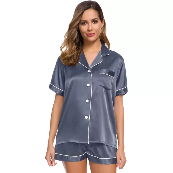 SWOMOG Womens Silk Satin Pajamas Set Twopiece Pj Sets Sleepwear Loungewear ButtonDown Pj SetsDeep Gray