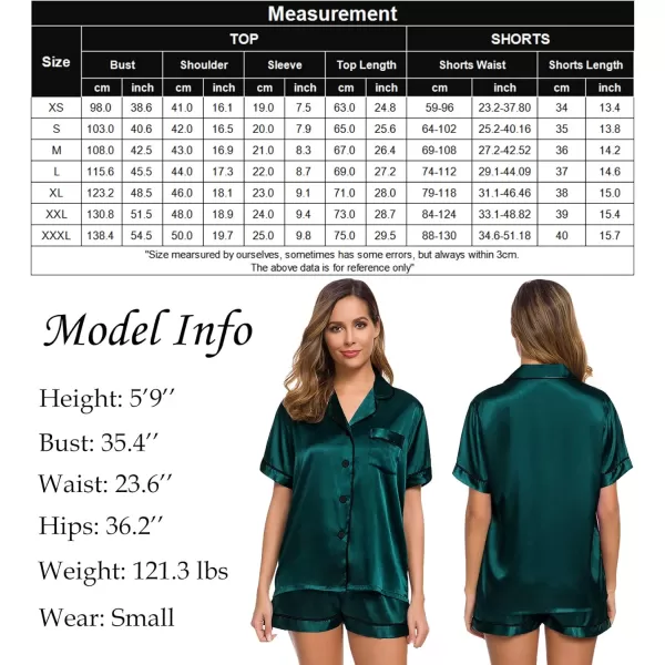 SWOMOG Womens Silk Satin Pajamas Set Twopiece Pj Sets Sleepwear Loungewear ButtonDown Pj SetsDeep Green 1