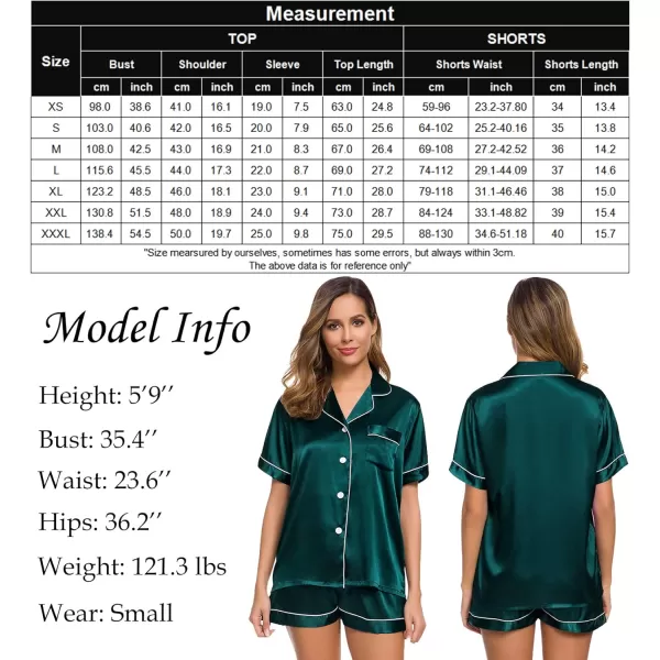 SWOMOG Womens Silk Satin Pajamas Set Twopiece Pj Sets Sleepwear Loungewear ButtonDown Pj SetsDeep Green