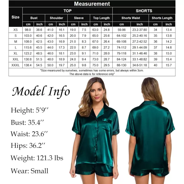 SWOMOG Womens Silk Satin Pajamas Set Twopiece Pj Sets Sleepwear Loungewear ButtonDown Pj SetsDeep Green Solid214