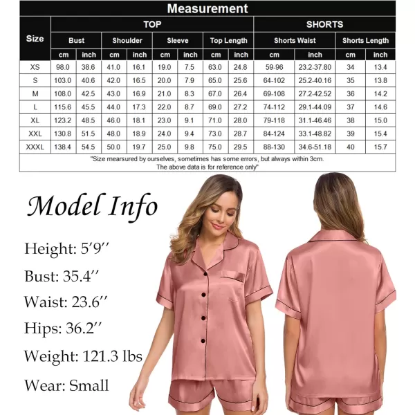 SWOMOG Womens Silk Satin Pajamas Set Twopiece Pj Sets Sleepwear Loungewear ButtonDown Pj SetsDeep Misty Rose