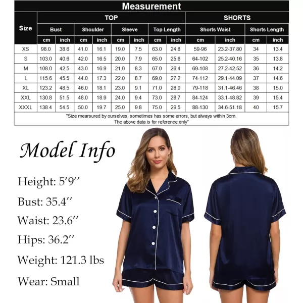 SWOMOG Womens Silk Satin Pajamas Set Twopiece Pj Sets Sleepwear Loungewear ButtonDown Pj SetsDeep Navy Blue