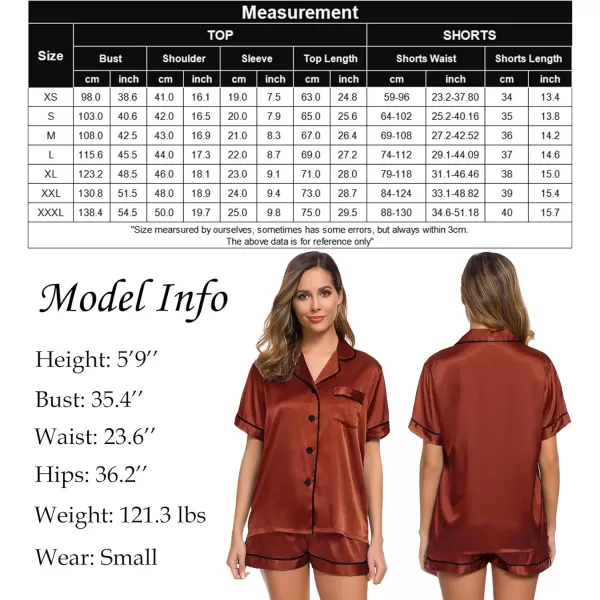SWOMOG Womens Silk Satin Pajamas Set Twopiece Pj Sets Sleepwear Loungewear ButtonDown Pj SetsDeep Orange