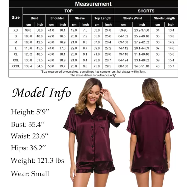 SWOMOG Womens Silk Satin Pajamas Set Twopiece Pj Sets Sleepwear Loungewear ButtonDown Pj SetsDeep Wine Red 1