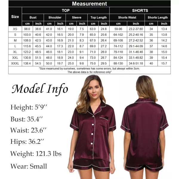 SWOMOG Womens Silk Satin Pajamas Set Twopiece Pj Sets Sleepwear Loungewear ButtonDown Pj SetsDeep Wine Red