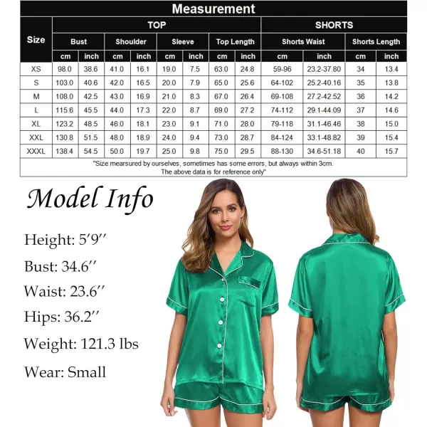 SWOMOG Womens Silk Satin Pajamas Set Twopiece Pj Sets Sleepwear Loungewear ButtonDown Pj SetsEmerald Green