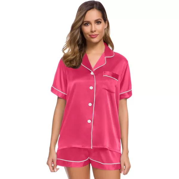 SWOMOG Womens Silk Satin Pajamas Set Twopiece Pj Sets Sleepwear Loungewear ButtonDown Pj SetsFandango Pink